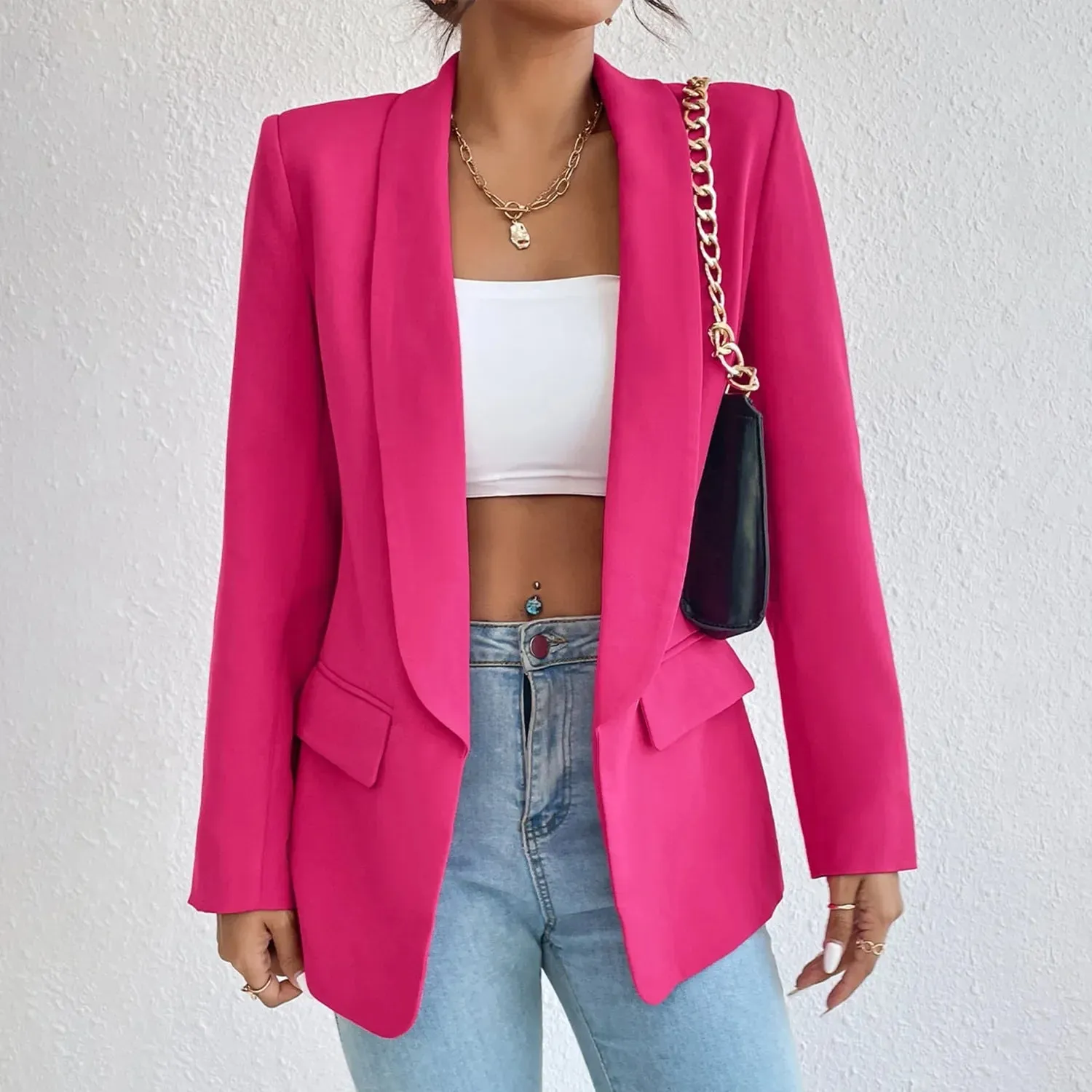 Womens Jacket Cotton Non Stretch Long Sleeve Office Lady Blazers