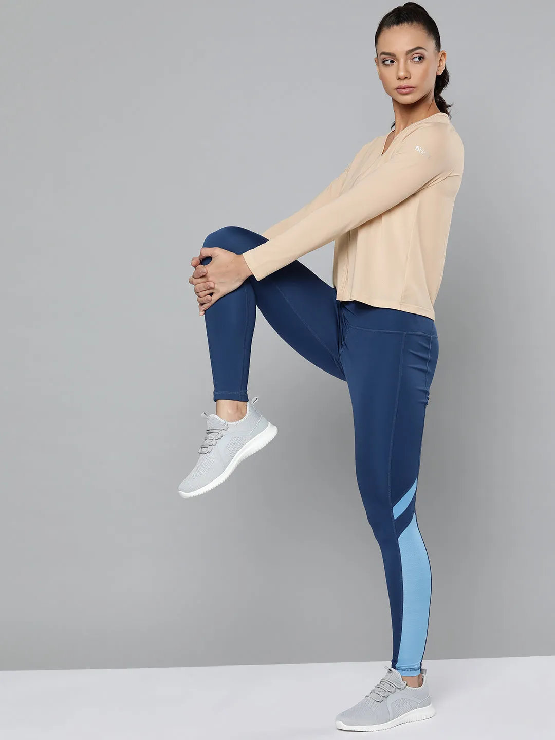 Women's Nude V-Neck Slim Fit Training or Gym T-shirt