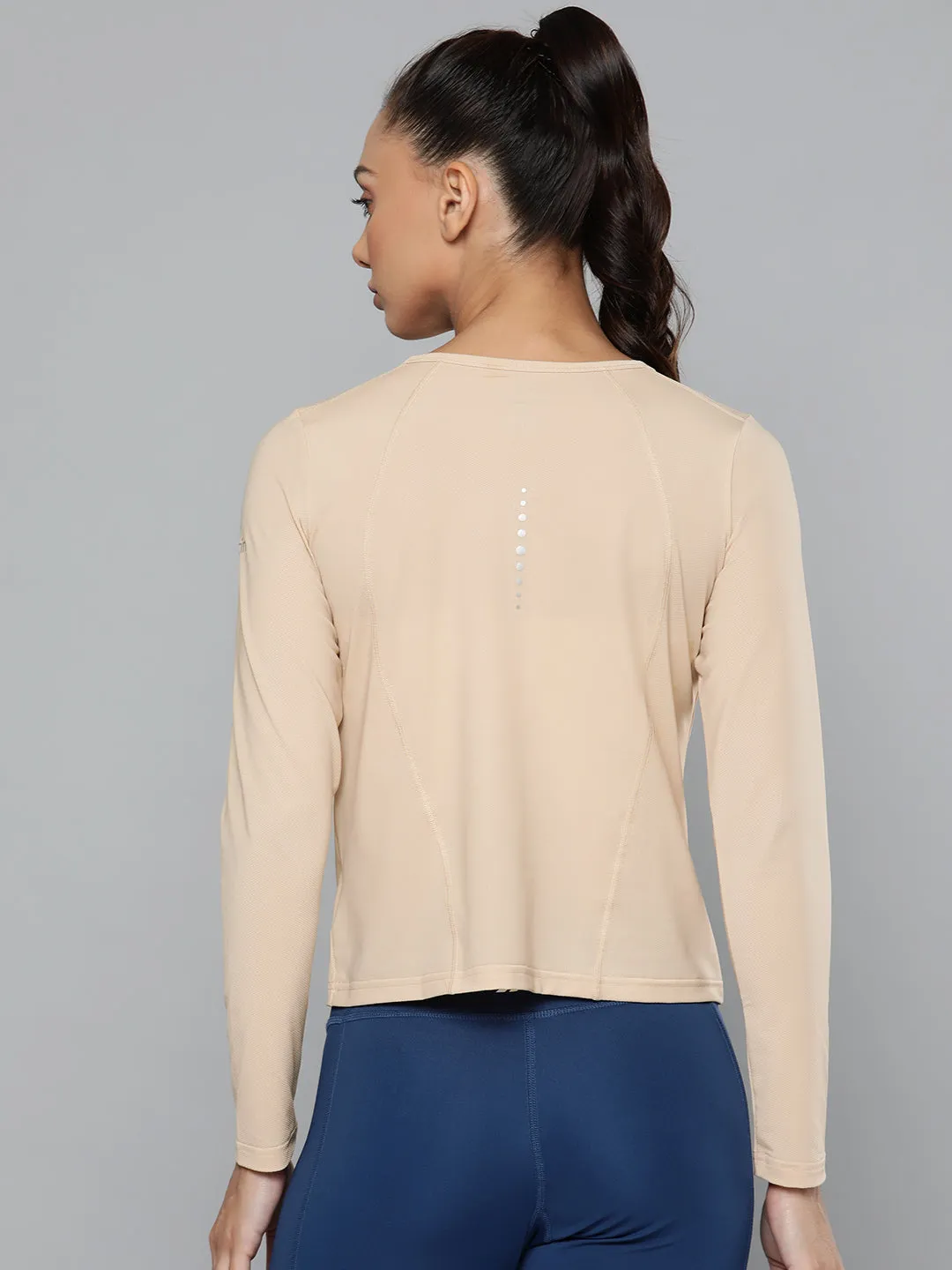 Women's Nude V-Neck Slim Fit Training or Gym T-shirt