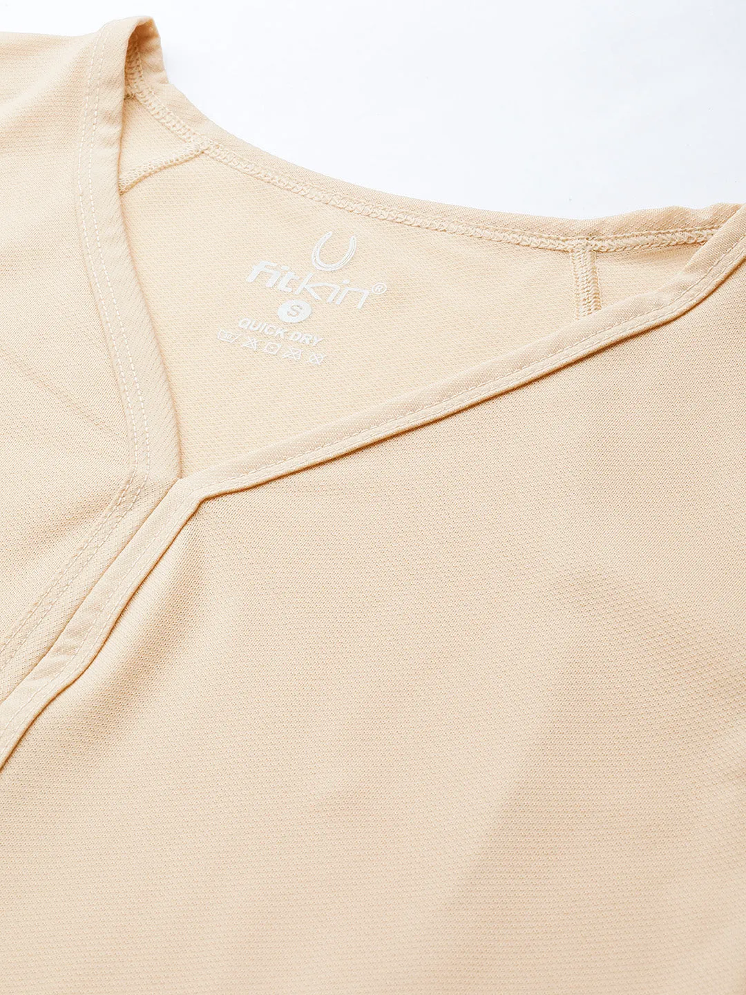 Women's Nude V-Neck Slim Fit Training or Gym T-shirt