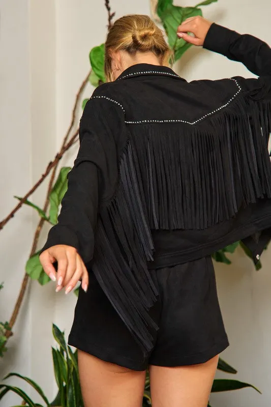 Women's Soft Touch Suede Studded Fringe Jacket up to 3XL