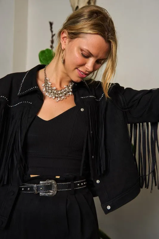 Women's Soft Touch Suede Studded Fringe Jacket up to 3XL