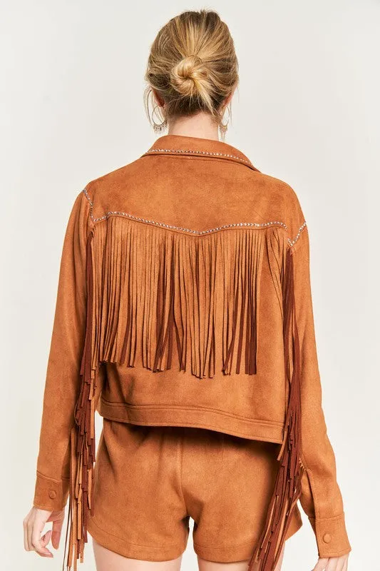Women's Soft Touch Suede Studded Fringe Jacket up to 3XL