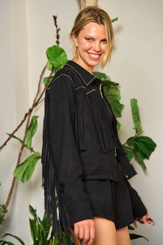 Women's Soft Touch Suede Studded Fringe Jacket up to 3XL