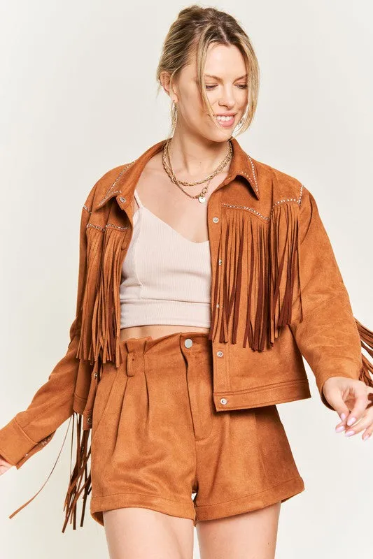 Women's Soft Touch Suede Studded Fringe Jacket up to 3XL