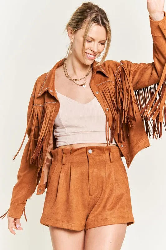 Women's Soft Touch Suede Studded Fringe Jacket up to 3XL