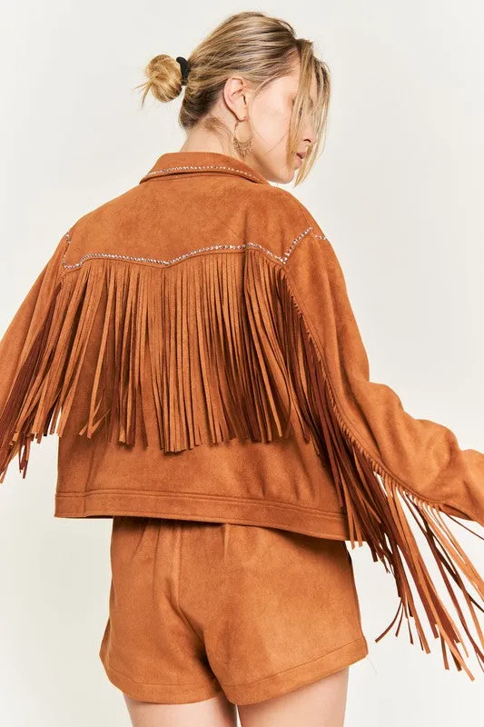 Women's Soft Touch Suede Studded Fringe Jacket up to 3XL