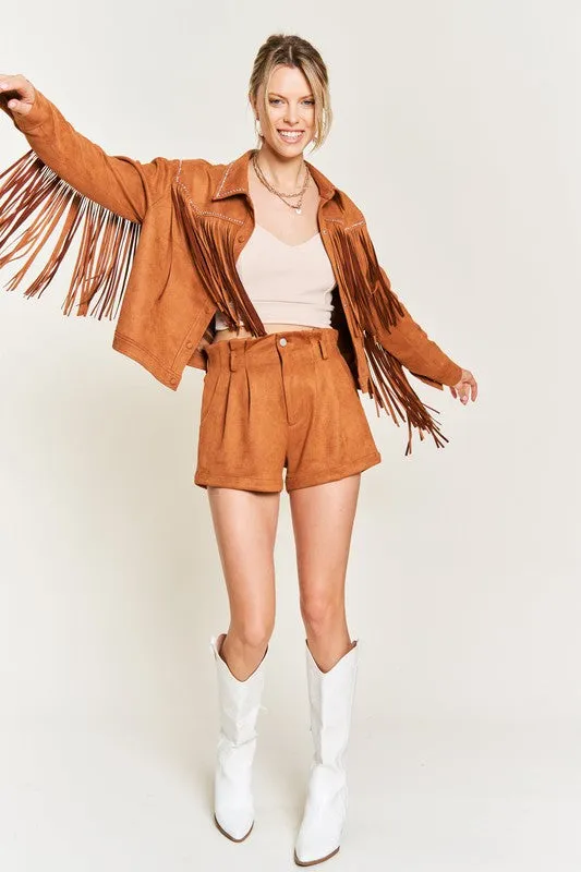 Women's Soft Touch Suede Studded Fringe Jacket up to 3XL