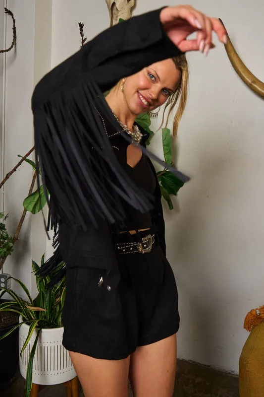 Women's Soft Touch Suede Studded Fringe Jacket up to 3XL