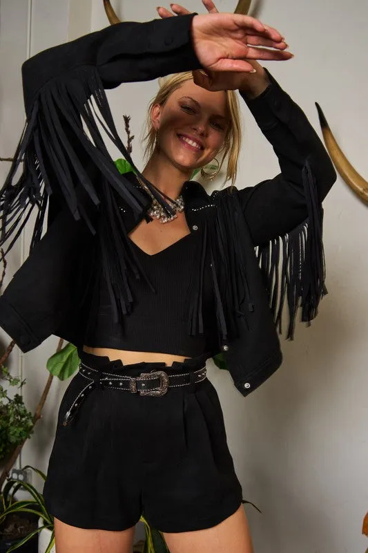 Women's Soft Touch Suede Studded Fringe Jacket up to 3XL