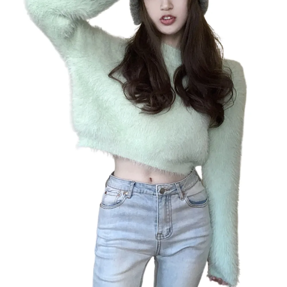 Women's Solid Color Cropped Sweater