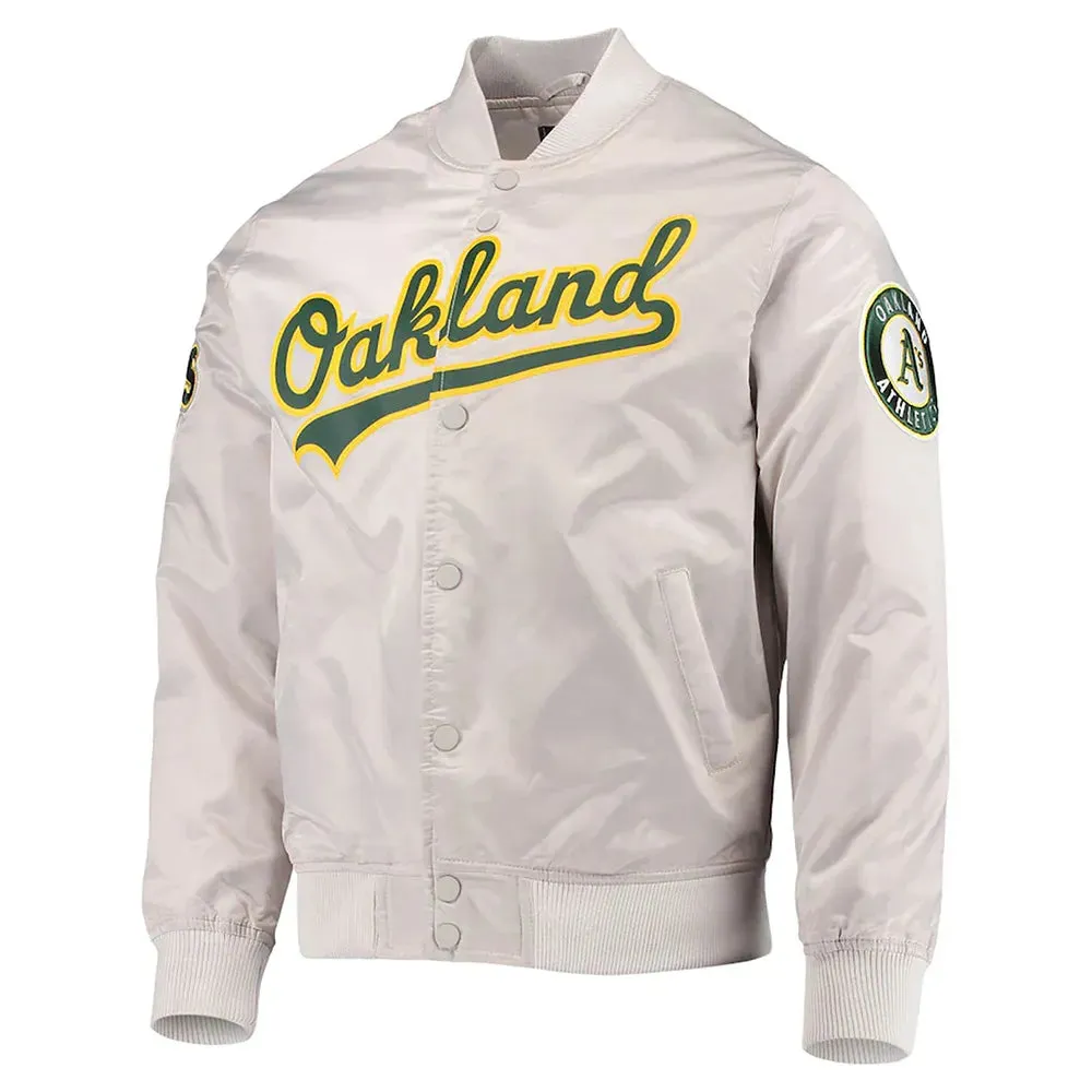 Wordmark Oakland Athletics Bomber Silver Satin Jacket