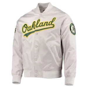 Wordmark Oakland Athletics Bomber Silver Satin Jacket