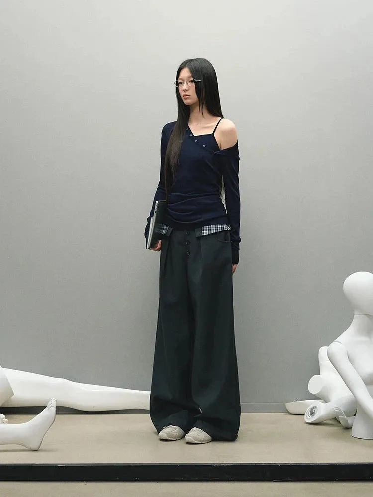Y2K Button Up One Shoulder Top