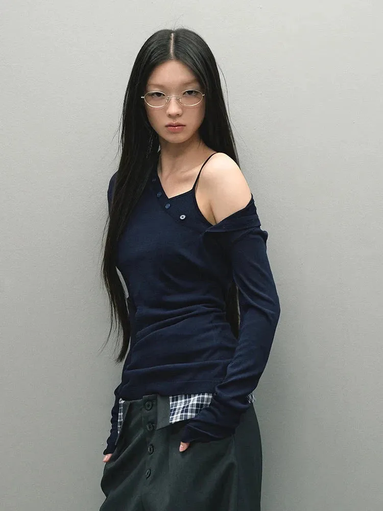 Y2K Button Up One Shoulder Top
