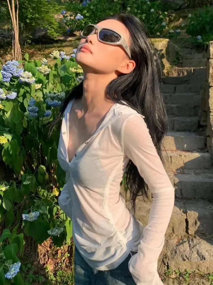 Y2K Hooded Sheer Top