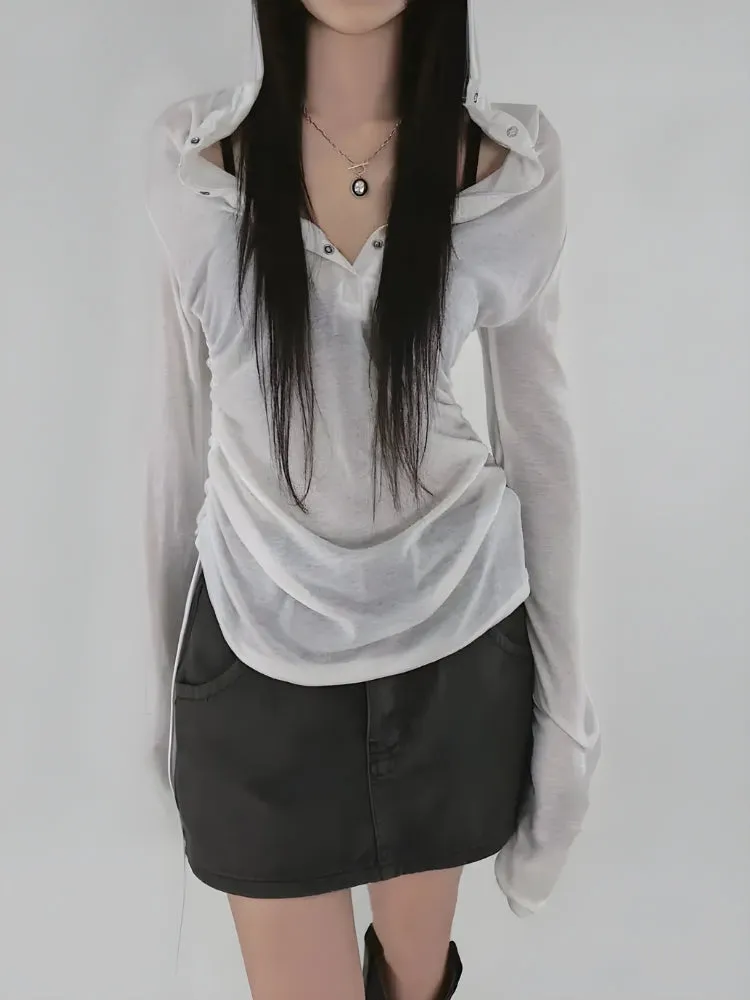 Y2K Hooded Sheer Top