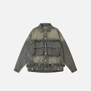 Y2K Multi-Pocket Denim Jacket in Premium Polyester and Cotton Blend