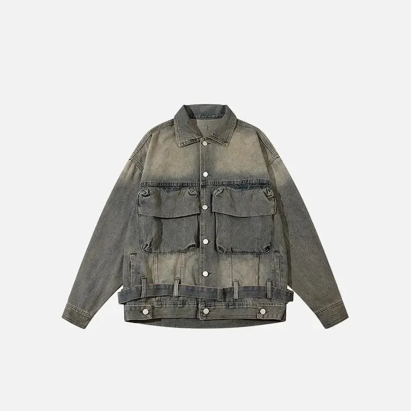 Y2K Multi-Pocket Denim Jacket in Premium Polyester and Cotton Blend