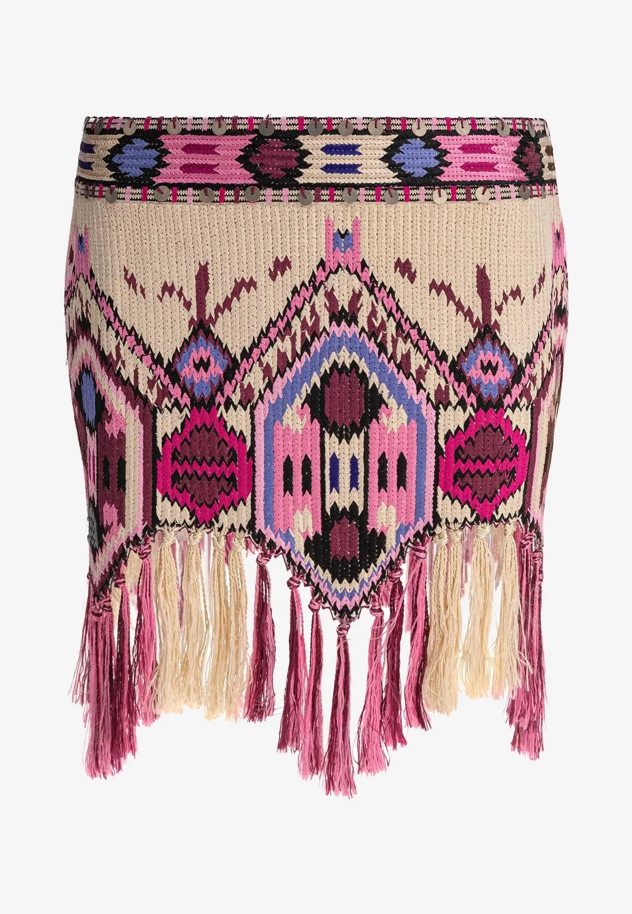 Yolana Embroidered Fringed Mini Skirt