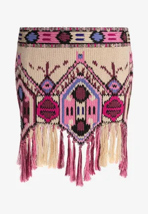 Yolana Embroidered Fringed Mini Skirt