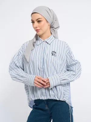 YUA GATHERED TOP WHITE BLUE