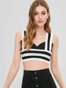 Zaful Striped Wide Strap Knit Crop Tank Top - Multi