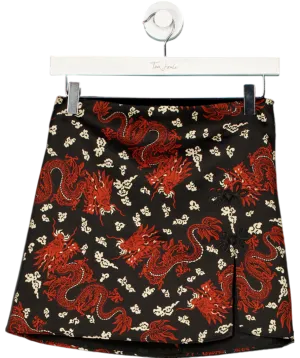 ZARA Black Dragon Print Satin Mini Skirt UK S