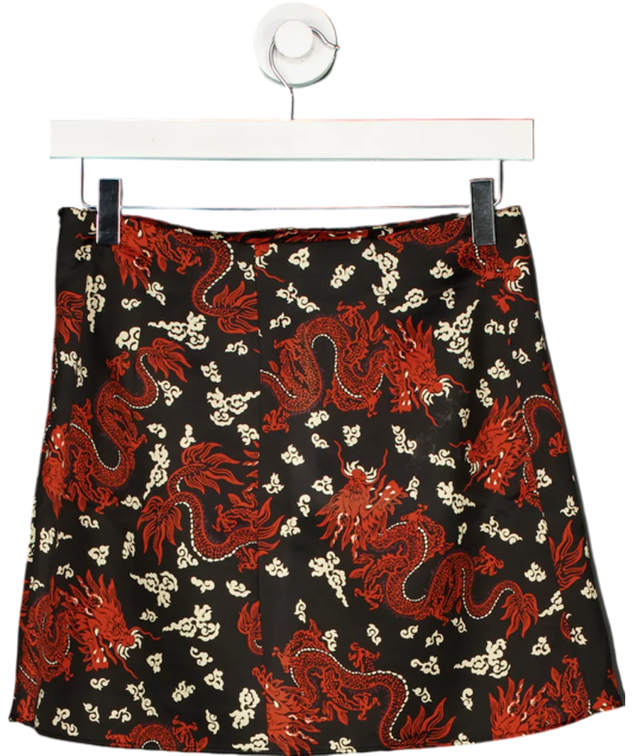ZARA Black Dragon Print Satin Mini Skirt UK S