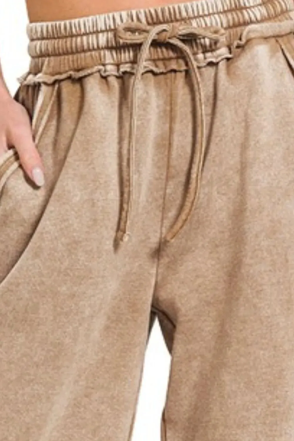 Zenana Acid Wash Fleece Palazzo Sweatpants with Pockets