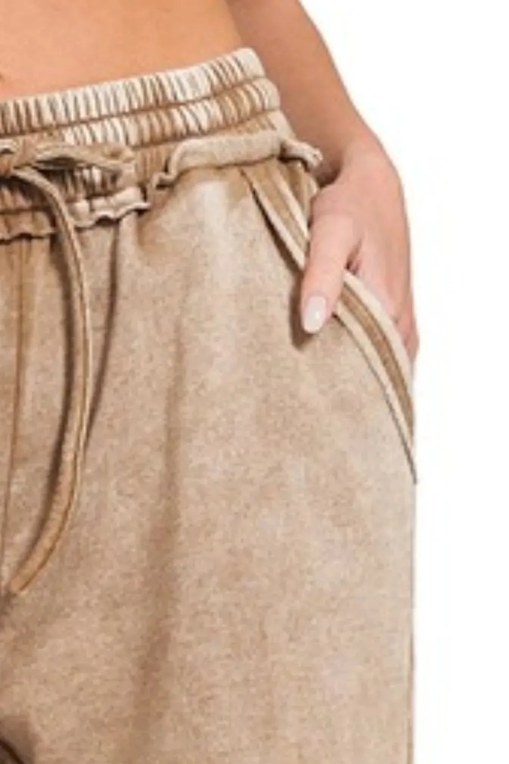 Zenana Acid Wash Fleece Palazzo Sweatpants with Pockets