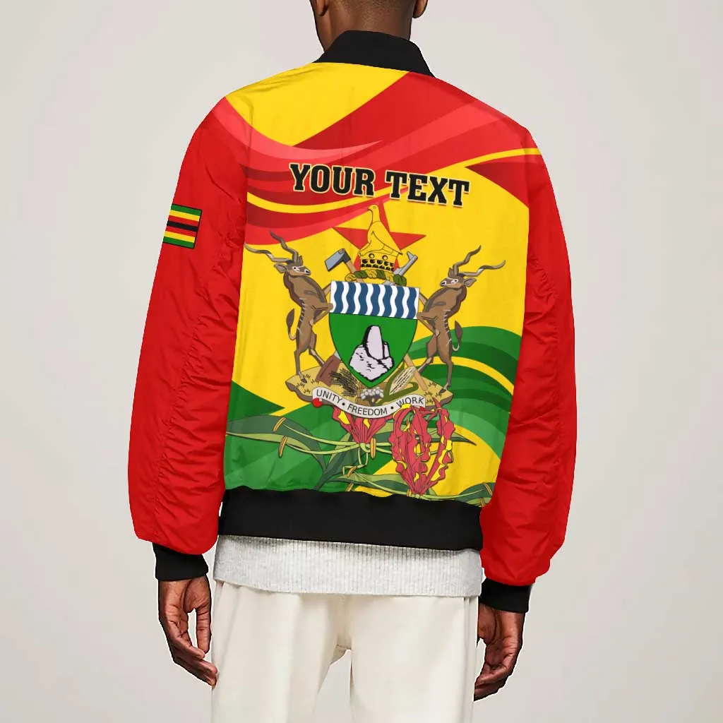 Zimbabwe Independence Day Bomber Jacket Featuring Chapungu Bird and Flame Lily LT01