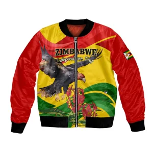 Zimbabwe Independence Day Bomber Jacket Featuring Chapungu Bird and Flame Lily LT01