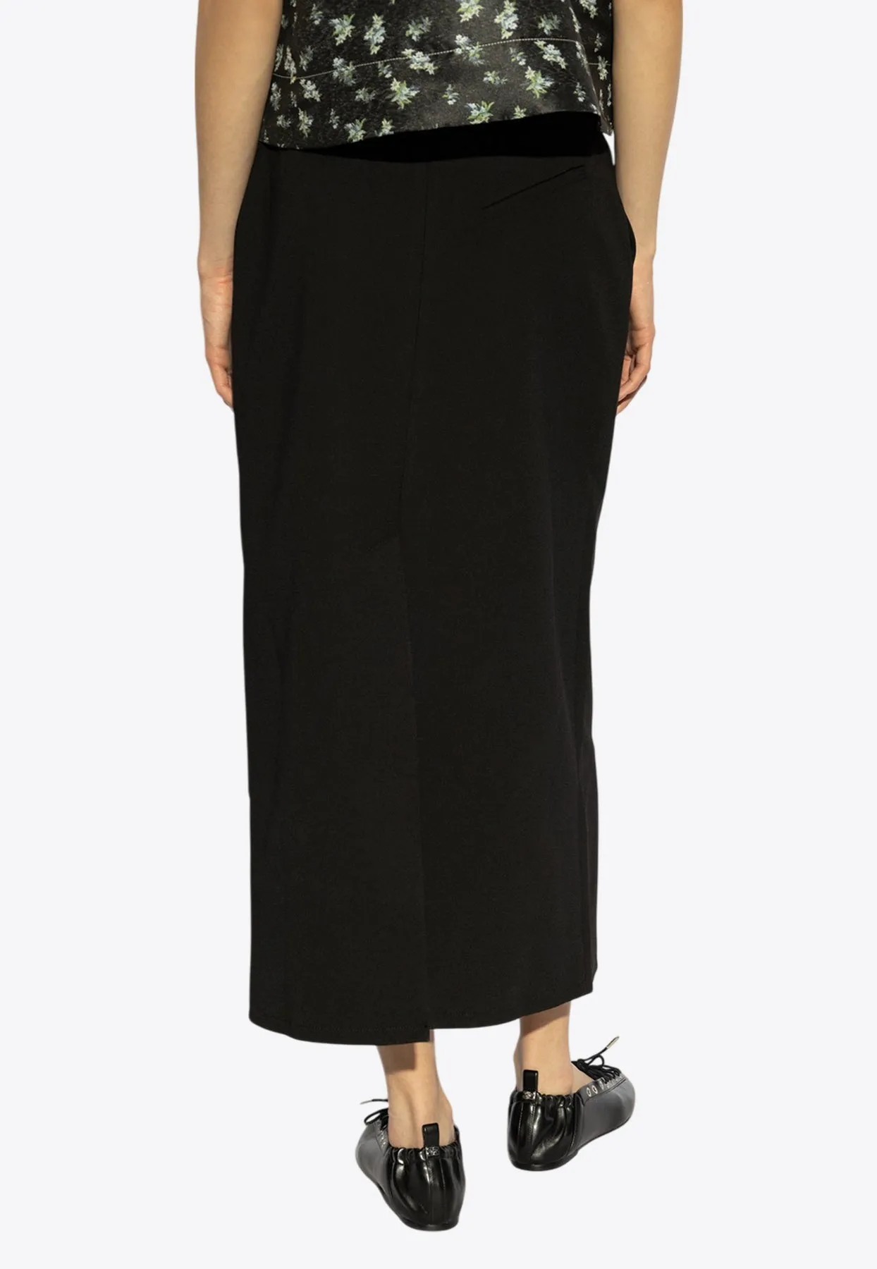 Zip-Up Crepe Midi Skirt