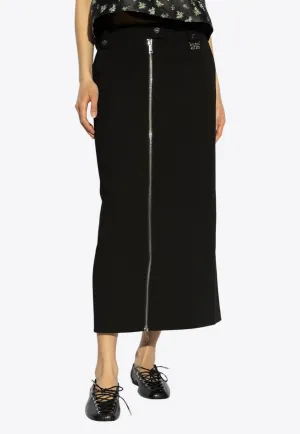 Zip-Up Crepe Midi Skirt