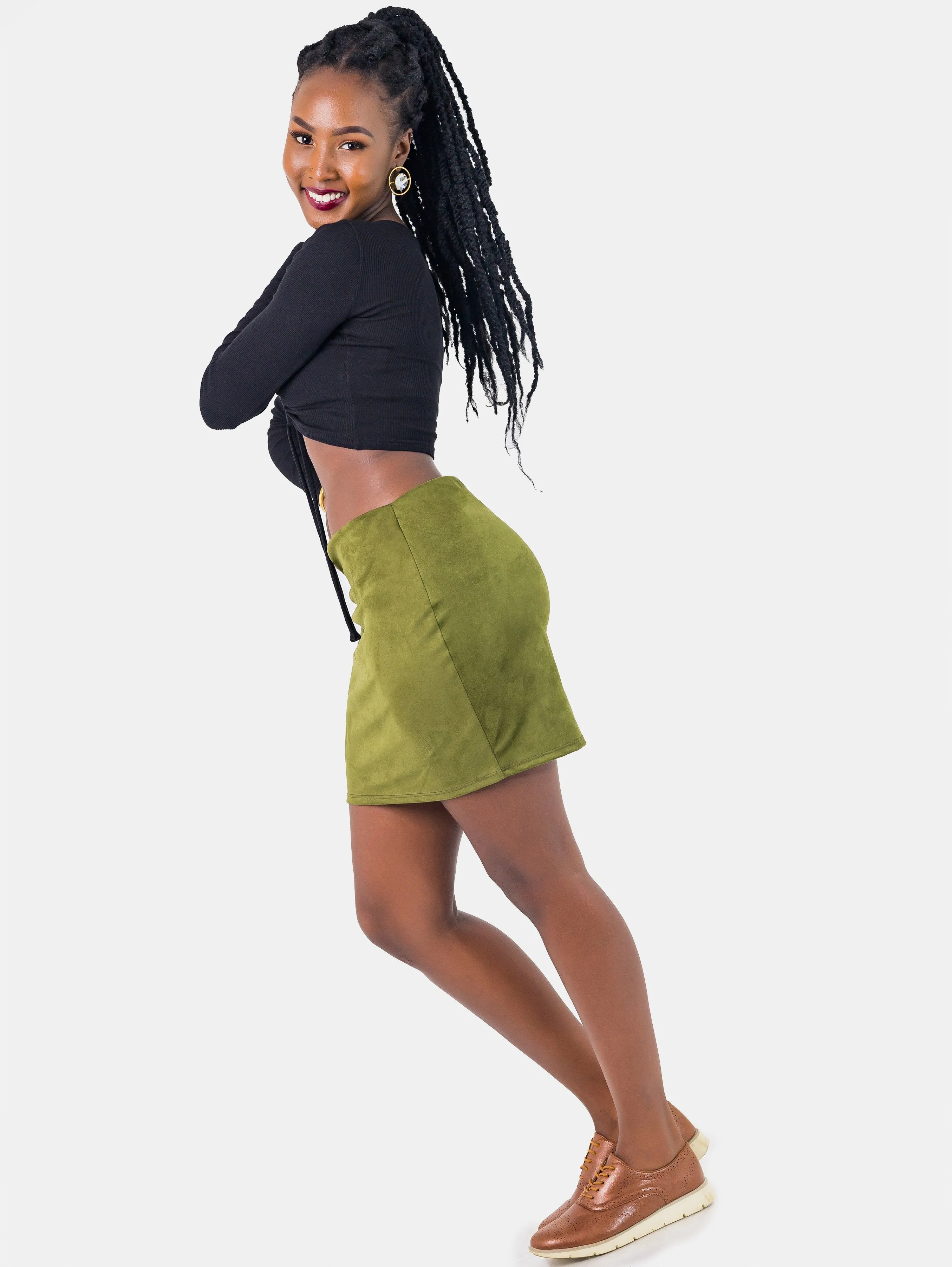 Zoya Suede Mini Skirt - Hunters Green